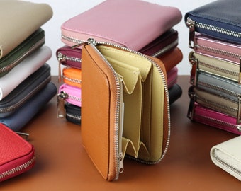 Leder Brieftasche Frauen, Reißverschluss Kartenfächer mit Münzfach, minimalistische Frauen Brieftasche, Geschenk für Sie