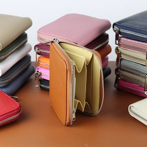 Leder Brieftasche Frauen, Reißverschluss Kartenfächer mit Münzfach, minimalistische Frauen Brieftasche, Geschenk für Sie Bild 1
