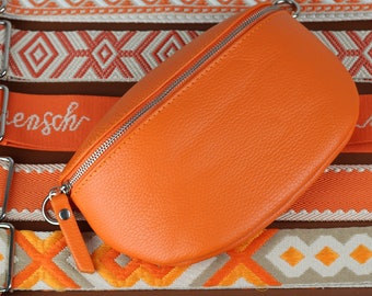 Leather Crossbody Bag for Women Orange,  Belly Bag with Strap, Genuine Leather Shoulder Bag, Gift for her