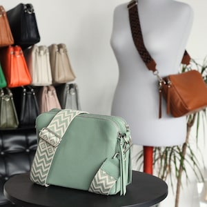 Leather Crossbody Bag with extra Strap, Leather Shoulder Bag, Everyday bag, Fanny pack and Patterned Belt, gifts for her, Nova
