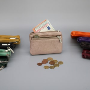 Leren portemonnee met zakken met ritssluiting, handgemaakte leren portemonnee met muntzakje, cadeau voor moeder afbeelding 2