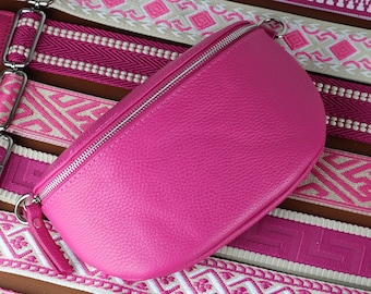 Leren Crossbody Tas voor Dames Roze, Buiktas met riem, Echte lederen schoudertas, Cadeau voor haar