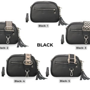 Leren crossbodytas met extra riem, zilveren ritssluiting, leren schoudertas, alledaagse tas, heuptasje en riem met patroon Black