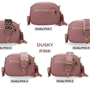 Leather Crossbody Bag with extra Strap, GOLD zippered, Leather Shoulder Bag, Everyday bag, Fanny pack and Patterned Belt Dusky Pink