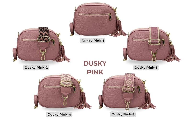 Sac crossbody en cuir avec sangle supplémentaire, fermeture éclair OR, sac à bandoulière en cuir, sac de tous les jours, sac Fanny et ceinture à motifs Dusky Pink