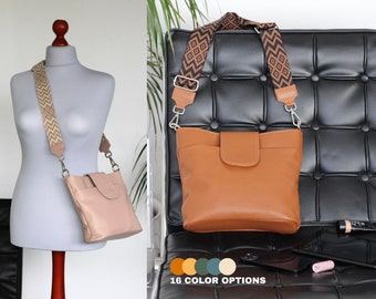 Leren crossbody tas met extra riem, leren schoudertas, alledaagse tas, heuptasje en riem met patroon, cadeaus voor moeders, Ellie