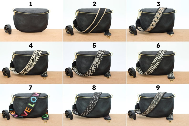 Belly Bag Leather for Women with Gold Hardware, Leather Shoulder Bag, Crossbody Bag Belt Bag with Patterned Strap, gift for her image 3
