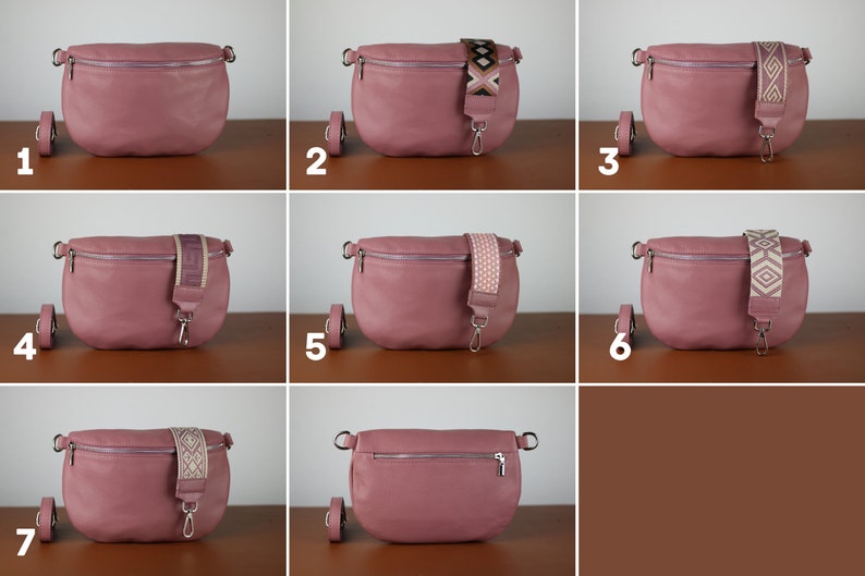 Mittelgroße Bauchtasche Leder für Frauen, Silber Reißverschlusstaschen, mit 2 Riemen, Leder Schultertasche, Crossbody Bag Gürteltasche, Geschenk für Sie Bild 9