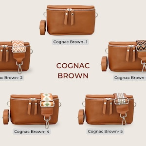 Belly Bag pour femme, Sac à bandoulière avec bandoulière, Sac à bandoulière en cuir véritable Cognac Brown