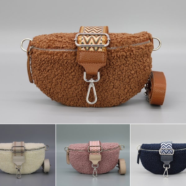 Teddy fell Belly Bag for Women with 2 Strap, Shoulder Bag, Crossbody Bag Belt Bag with Strap, bag for winter