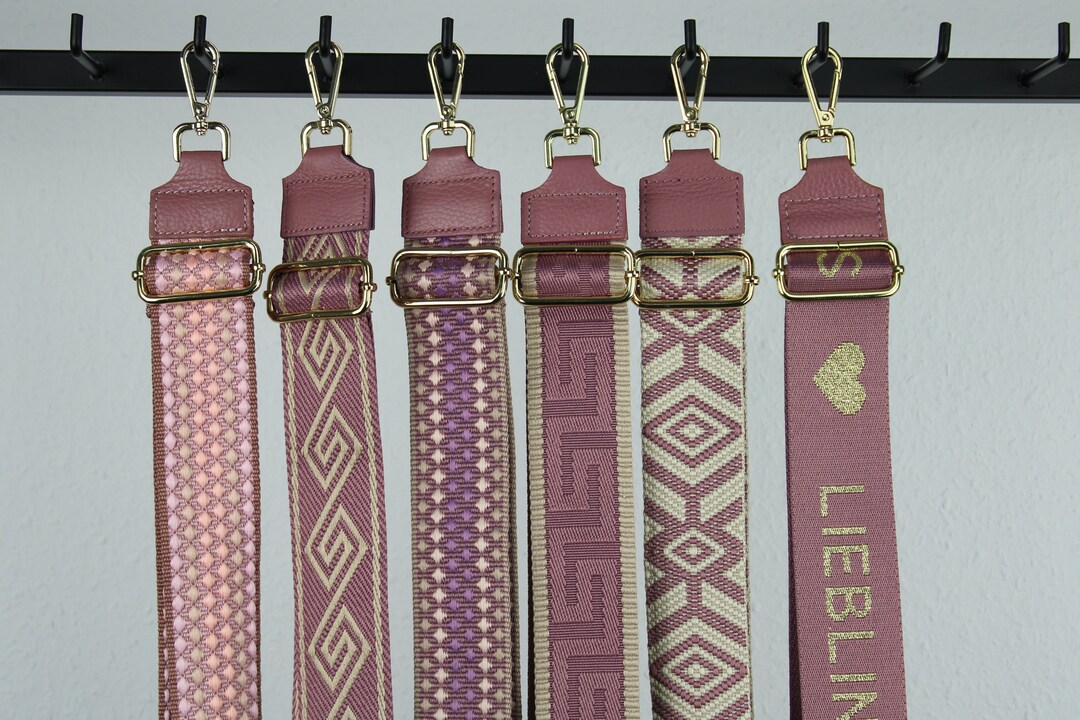 Dusky Pink Leather Gold and Silver Strap for Bags With Gold Hardware, Wide Strap Shoulder Strap