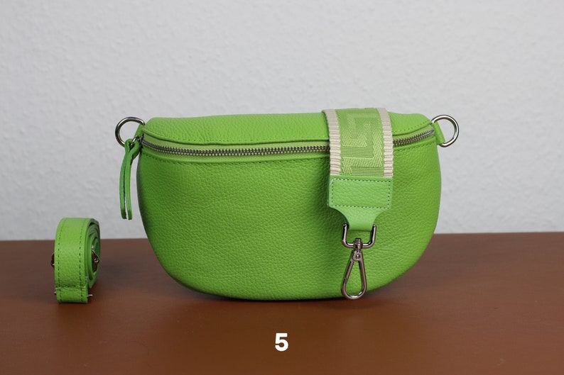 Leather Crossbody Bag for Women Light Green, Belly Bag with Strap, Genuine Leather Shoulder Bag, Gift for her Option-5