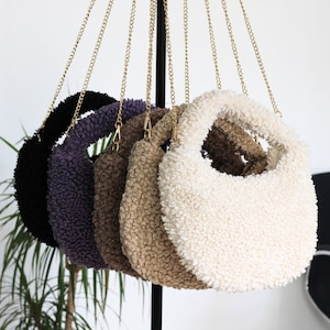 Sac à bandoulière Teddy Fell, sac à main en cuir, sacs crossbody mignons, sacs crossbody en polaire moelleuse, cadeau pour elle image 7