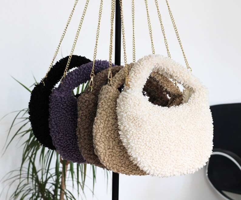 Sac à bandoulière Teddy Fell, sac à main en cuir, sacs crossbody mignons, sacs crossbody en polaire moelleuse, cadeau pour elle image 7