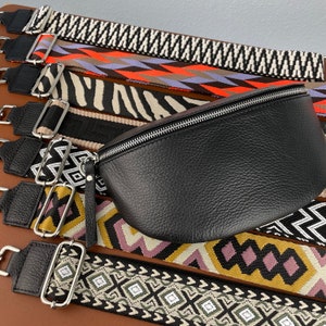Medium Size Black Belly Bag Leather with Silver Zipper for Women, Leather Shoulder Bag, Crossbody Bag Belt Bag with Strap