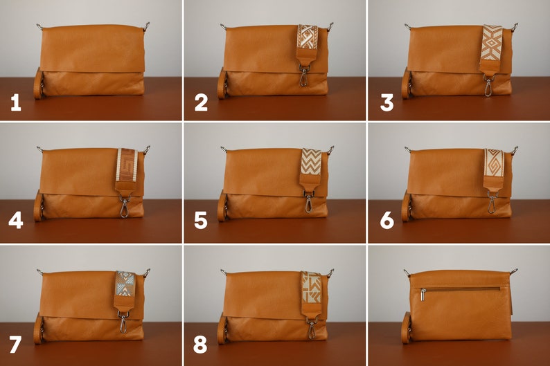 Leather Crossbody Slim Bag, Small Medium Large Size, Minimal Women Shoulder Bag, Fanny pack with Leather Belt and Patterned Belt image 2