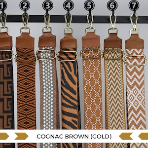 Cognac Brown Leather Strap for Bags with Gold Hardware, Wide Strap Shoulder Strap, camera bag straps, Fabric Bag Strap zdjęcie 2