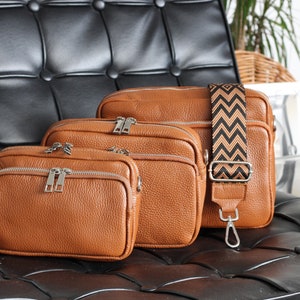 Leren crossbodytas met extra riem, leren schoudertas, alledaagse tas, heuptasje en riem met patroon afbeelding 1