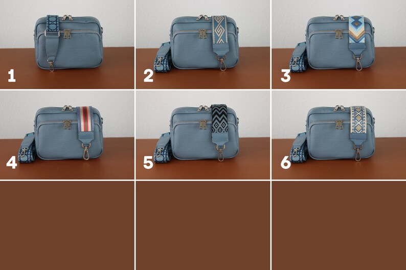 Leren crossbodytas met extra riem, leren schoudertas, alledaagse tas, heuptasje en riem met patroon, oranje, roze. Wit, groen afbeelding 7