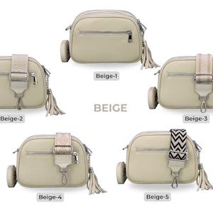 Leder Umhängetasche mit extra Gurt, silberner Reißverschluss, Leder Umhängetasche, Alltagstasche, Bauchtasche und gemusterter Gürtel Beige