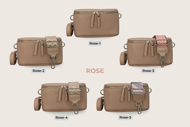 Belly Bag pour femme, Sac à bandoulière avec bandoulière, Sac à bandoulière en cuir véritable Rose