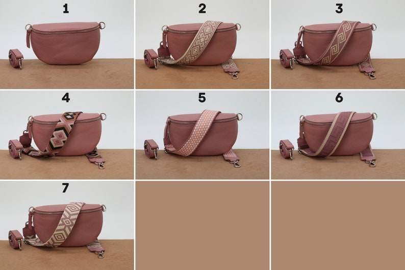 Bauchtasche aus Leder für Frauen mit gemusterten Riemen, Leder Umhängetasche, Crossbody Bag Gürteltasche mit gemusterten Riemen, Geschenk für Sie Bild 9