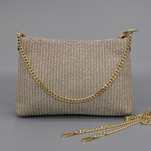 Taupe Braided Crossbody Bag with extra Strap, Leather Shoulder Bag, Everyday bag, Fanny pack and Patterned Belt image 7