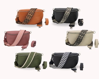 Belly Bag Leather for Women with Patterned Straps, Leather Shoulder Bag, Crossbody Bag Belt Bag with Patterned Strap, gift for her