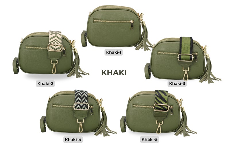 Sac crossbody en cuir avec sangle supplémentaire, fermeture éclair OR, sac à bandoulière en cuir, sac de tous les jours, sac Fanny et ceinture à motifs Khaki