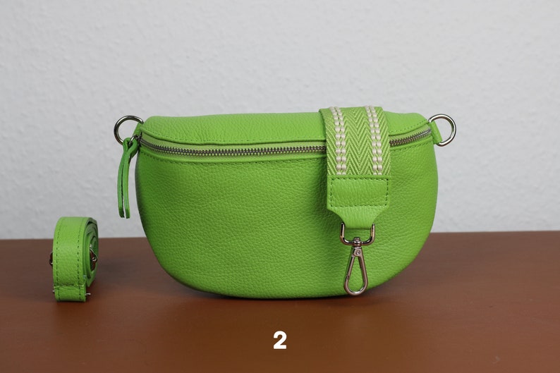 Leather Crossbody Bag for Women Light Green, Belly Bag with Strap, Genuine Leather Shoulder Bag, Gift for her Option-2