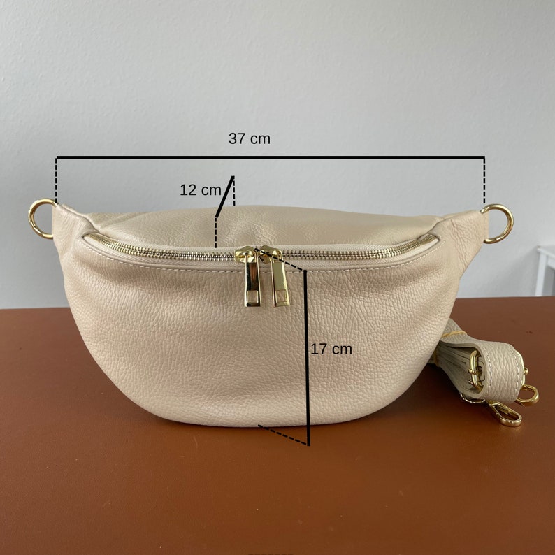 Bauchtasche Leder für Frauen, mit goldenem Reißverschluss, Schultertasche mit breitem Riemen, Geschenke Frauen, Gürteltasche Frauen, Alltagstasche Bild 9