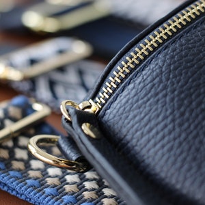 Navy Blue Belly Medium Size Bag with Gold Zipper for Women, Leather Shoulder Bag, Crossbody Bag Belt Bag with Strap zdjęcie 2