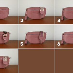 Dusky Pink Belly Bag Leather with Silver Zipper for Women, Leather Shoulder Bag, Crossbody Bag Belt Bag with Strap image 2