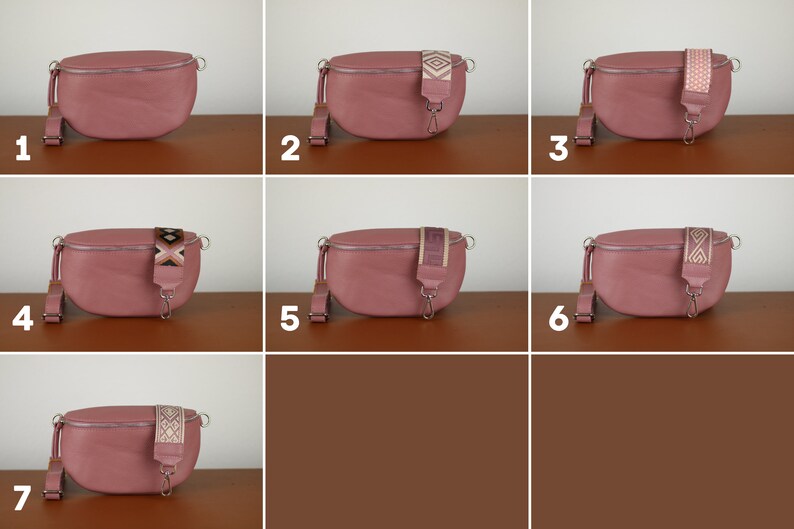 Dusky Pink Belly Bag Leather with Silver Zipper for Women, Leather Shoulder Bag, Crossbody Bag Belt Bag with Strap image 2