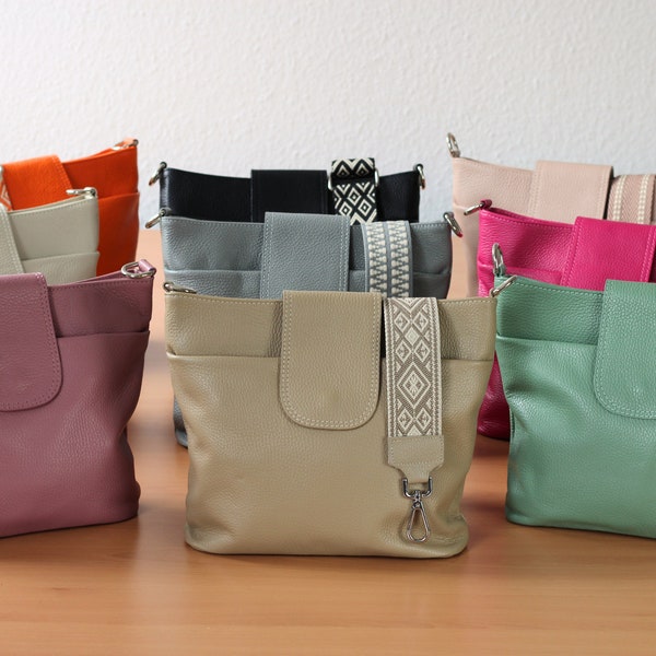 Bolso bandolera de cuero con correa extra, bolso de hombro de cuero, bolso de diario, riñonera y cinturón estampado, regalos para madres, Ellie