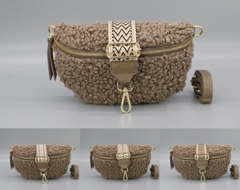 Medium Size Teddy Fell Belly Bag voor dames met gouden rits, schoudertas, crossbody tas heuptas met riem, tas voor de winter