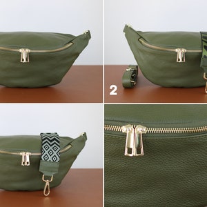 Bauchtasche Leder für Frauen, mit goldenem Reißverschluss, Schultertasche mit breitem Riemen, Geschenke Frauen, Gürteltasche Frauen, Alltagstasche Bild 7