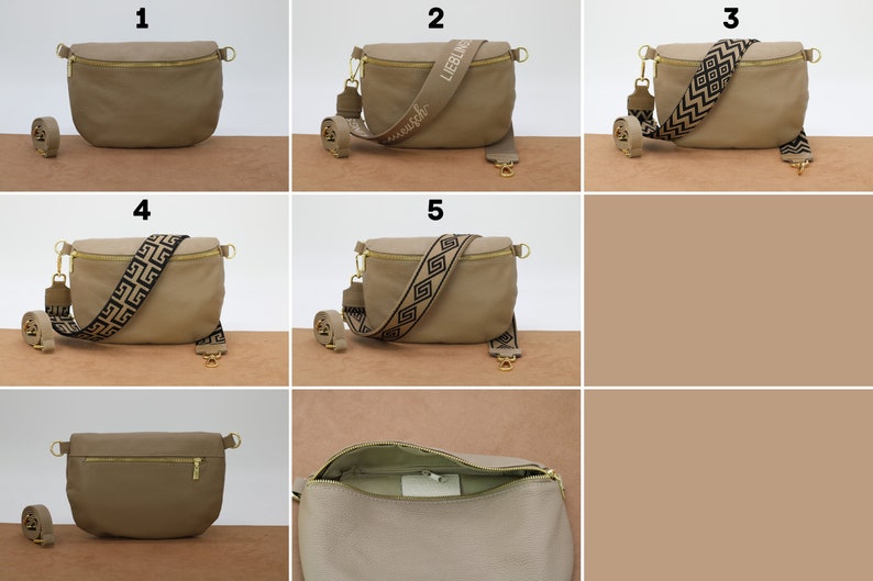 Belly Bag Leather for Women with Gold Hardware, Leather Shoulder Bag, Crossbody Bag Belt Bag with Patterned Strap, gift for her image 9