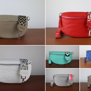 Belly Bag Leather for Women with 2 Straps, Leather Shoulder Bag, Crossbody Bag Belt Bag with Patterned Strap