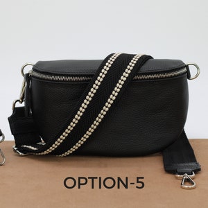 Bauchtasche Schwarz Leder für Frauen, Leder Umhängetasche, Crossbody Bag Gürteltasche mit Riemen, Geschenk für Sie Option-5