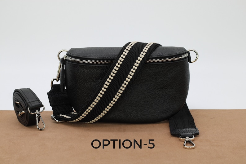 Bauchtasche Schwarz Leder für Frauen, Leder Umhängetasche, Crossbody Bag Gürteltasche mit Riemen, Geschenk für Sie Option-5