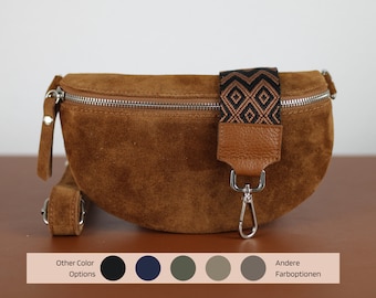 Suede Leather Bag for Women, Leather Shoulder Bag, Crossbody Bag Belt Bag with Strap, Christmas Gift