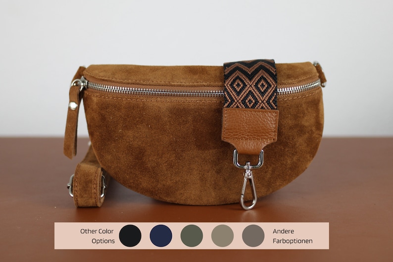 Suede Leather Bag for Women, Leather Shoulder Bag, Crossbody Bag Belt Bag with Strap, Christmas Gift