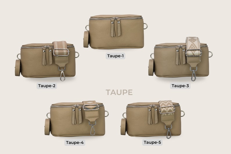 Belly Bag pour femme, Sac à bandoulière avec bandoulière, Sac à bandoulière en cuir véritable Taupe