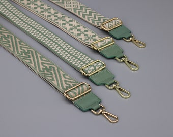 Mint Green Leather Strap for Bags with Gold Hardware, Wide Strap Shoulder Strap, camera bag straps, Fabric Bag Strap