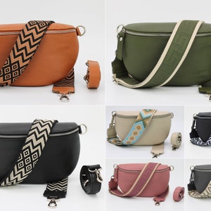 Bauchtasche aus Leder für Frauen mit gemusterten Riemen, Leder Umhängetasche, Crossbody Bag Gürteltasche mit gemusterten Riemen, Geschenk für Sie Bild 1