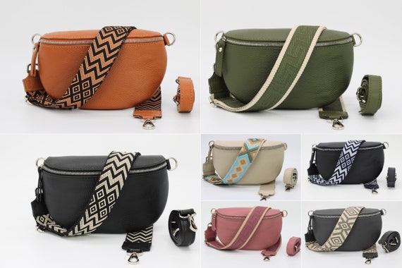 Belly Bag Leather for Women With Patterned Straps, Leather Shoulder Bag, Crossbody  Bag Belt Bag With Patterned Strap, Gift for Her 