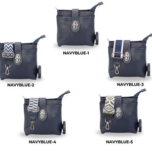 Sac crossbody en cuir avec sangle supplémentaire, sac à bandoulière en cuir, sac de tous les jours, sac Fanny et ceinture à motifs, cadeaux pour les mères, Tina Navy Blue