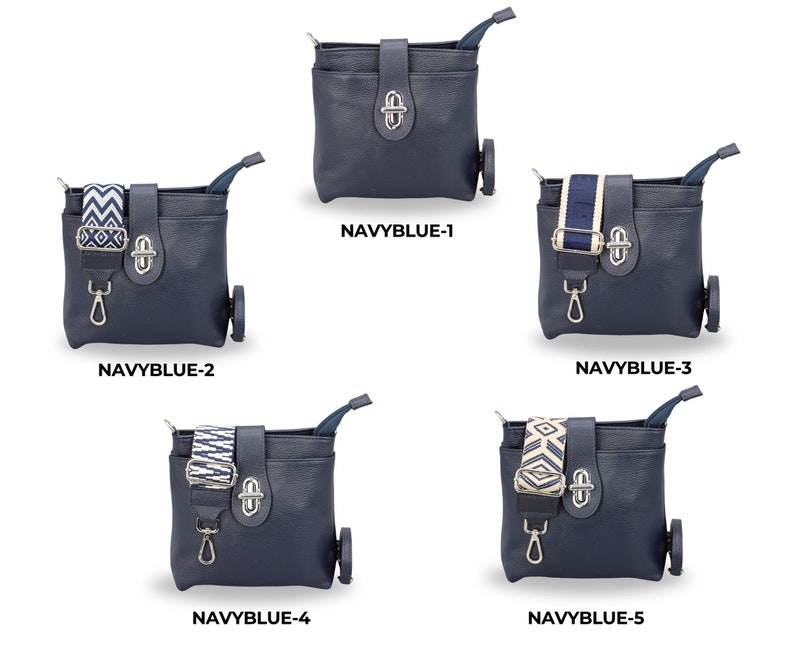 Sac crossbody en cuir avec sangle supplémentaire, sac à bandoulière en cuir, sac de tous les jours, sac Fanny et ceinture à motifs, cadeaux pour les mères, Tina Navy Blue