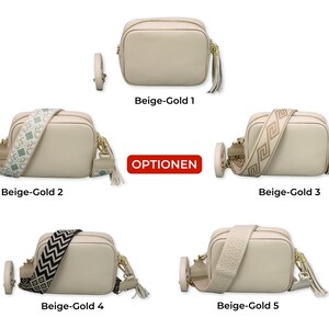 Bolso bandolera de piel con correa extra, cremallera ORO, bolso de hombro de piel, bolso de diario, riñonera y cinturón estampado Beige